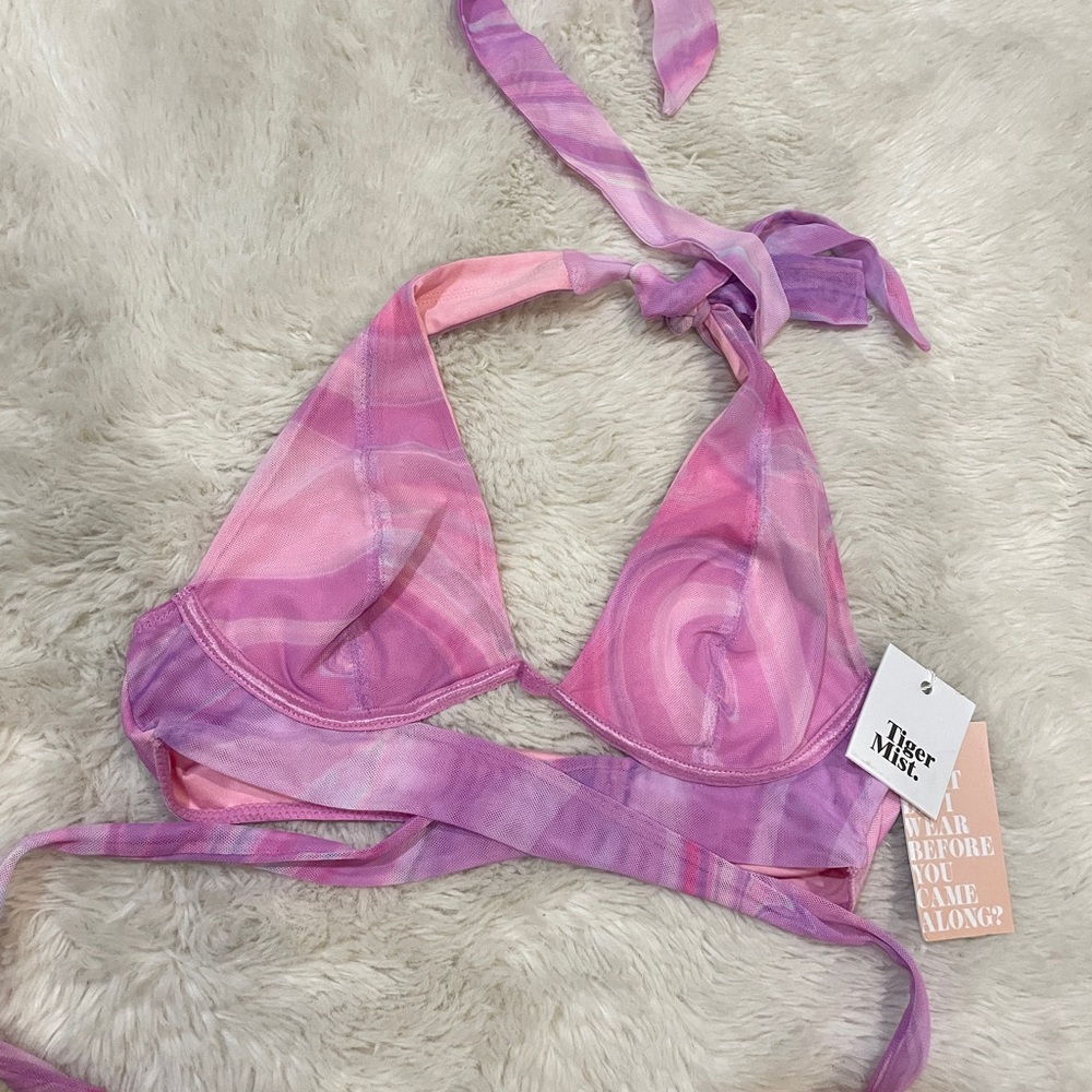 NWT Tiger mist purple & pink halter bra top bikini style top size M